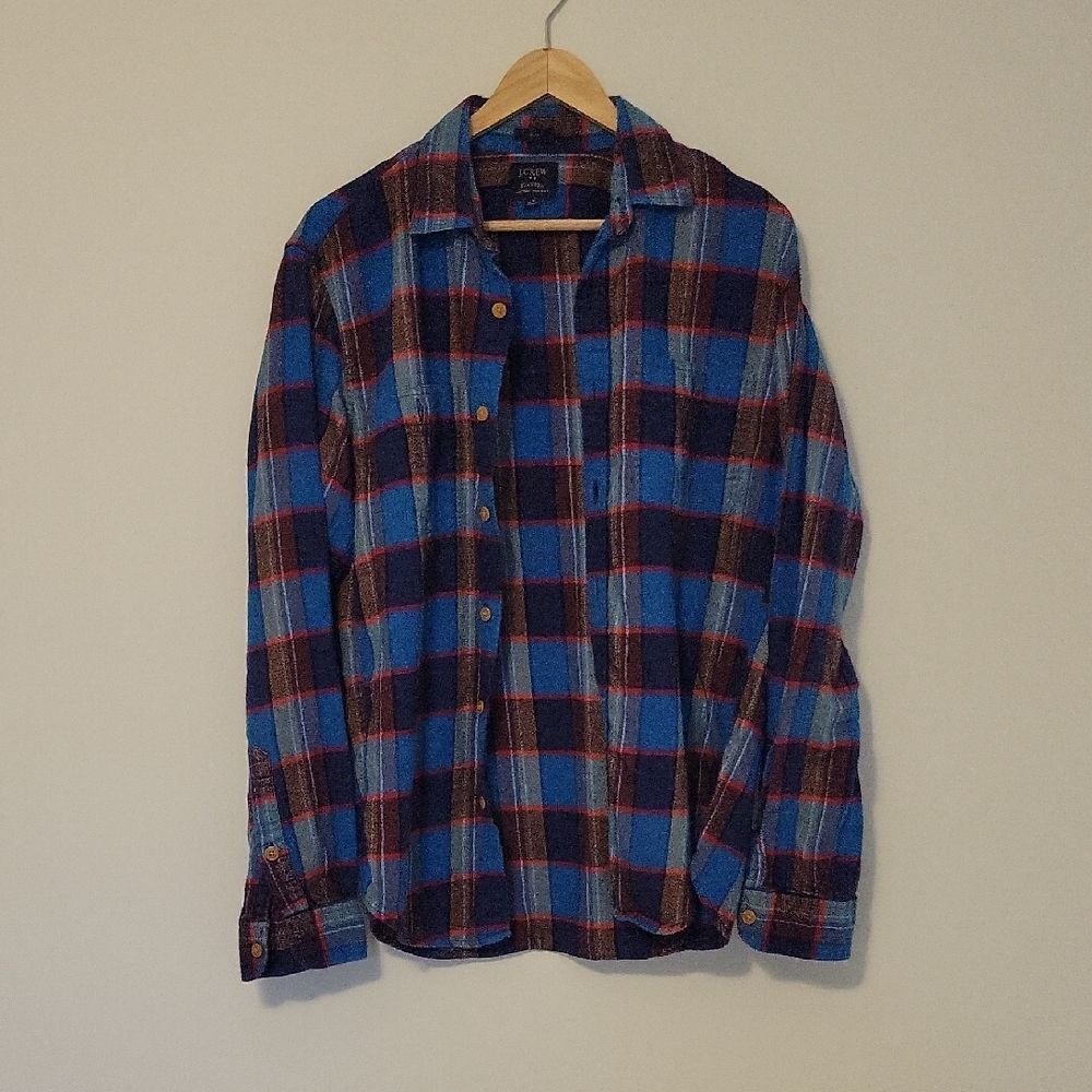 J.CREW Men's Blue Red Plaid Flannel Shirt Classic Workwear Fit Sz M